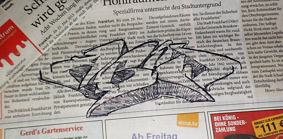 Graffiti Sketch in Frankfurt (Oder) - Photo by Abow - abow, woba, newspaper (2013)