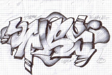 Graffiti Sketch in Berlin - Photo by Antigrau - ames, fuck, fuckru (2011)