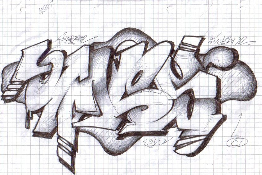 Graffiti Sketch in Berlin - Photo by Antigrau - ames, fuck, fuckru (2011)