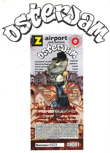 Graffiti Wall in Würzburg - Photo by Belt - fkt, belt, osterjam (1994)