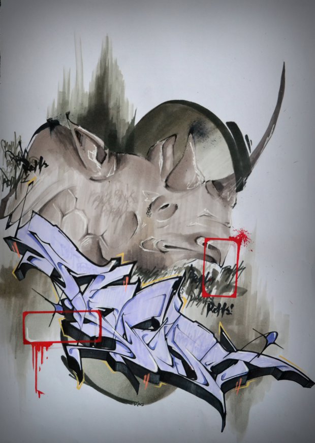 Graffiti Sketch - Photo by Bierbaron - retur, rhino, ronk (2014)
