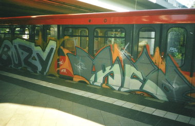 Graffiti Train in Berlin - Photo by COLLECTOR - Buzy, Area, TVU (2002)