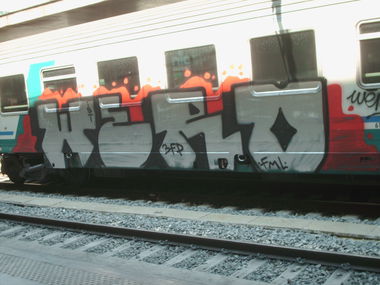 Graffiti Train in Rome - Photo by COLLECTOR - Wero, FML, 3FP (2012)