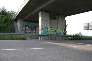 Graffiti Bombing in Germany - Photo by Chabonaut - Esok, BSK, BWL (2013)