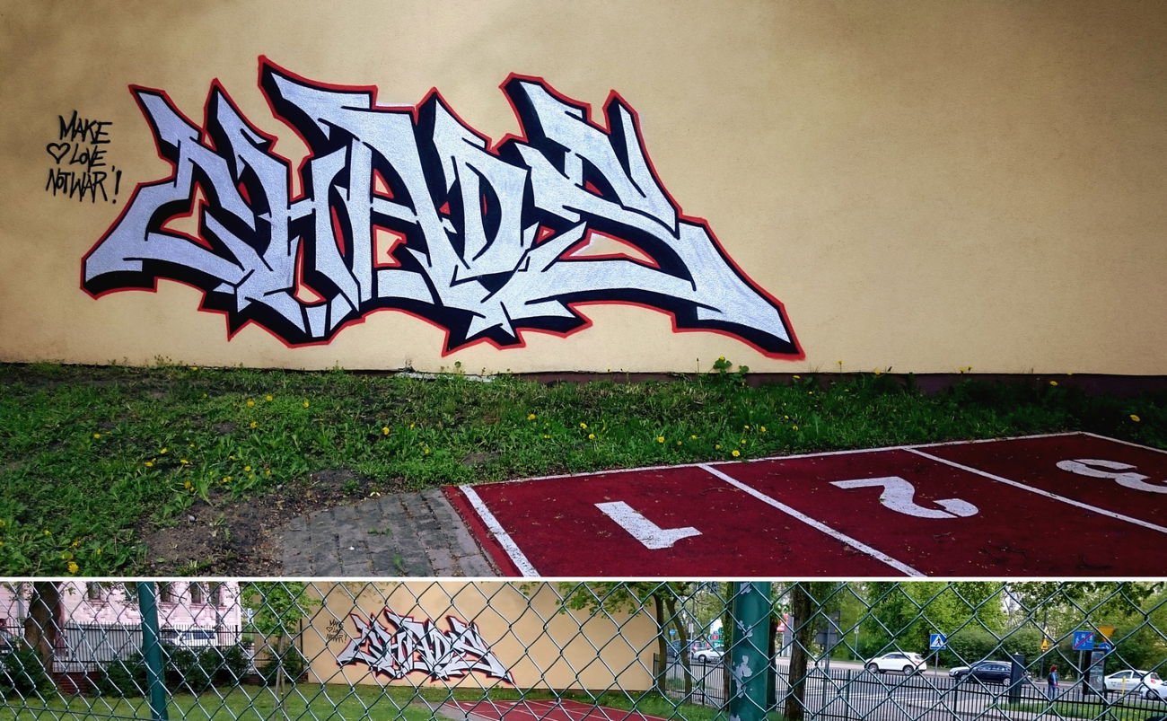 Graffiti Wall in Toruń - Photo by Chaos - 123, peace, love (2018)