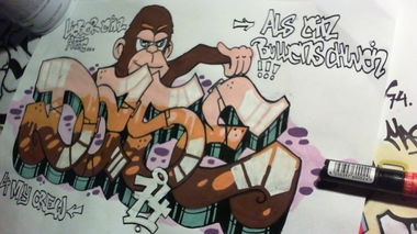 Graffiti Sketch in Bern - Photo by Dase - Polizei, dase, affe