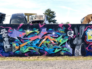 Graffiti Wall in Babenhausen - Photo by Dejoe - schrottijam, bomber, gbf (2025)