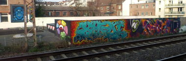 Graffiti Wall in Dusseldorf - Photo by DoppelWhopper - XMAN, ABOT, FG (2014)