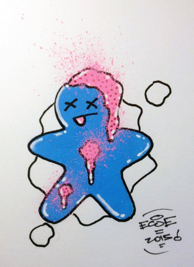 Graffiti Sketch in Vienna - Photo by EcoetwO - blue, cookie, blood (2015)