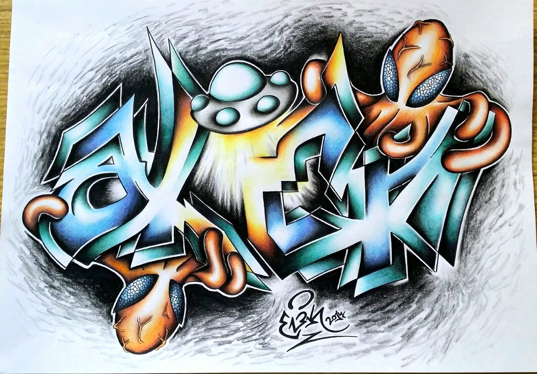 Graffiti Wall in BRNO - Photo by EliK - sketch, battle, alien (2017)