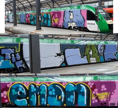 Graffiti Train in Wiesbaden - Photo by FlowRain - ELF, EMON, Wholetrain (2013)
