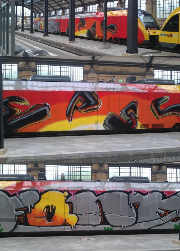 Graffiti Train in Wiesbaden - Photo by FlowRain - Wholecar, Wholetrain, Fone (2012)