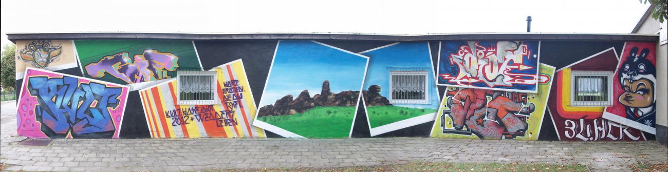 Graffiti Wall in Thale - Photo by HarzPiraten - Kult, Toifl, Idiot (2012)