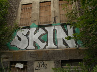 Graffiti Bombing in Berlin - Photo by Hauswart1120 - SKIN, JF (2011)