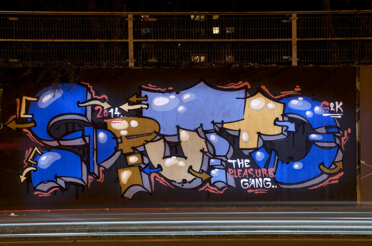 Graffiti Wall in Monheim am Rhein - Photo by Jupiter - Sputto, PleasureGang, PLSR (2014)