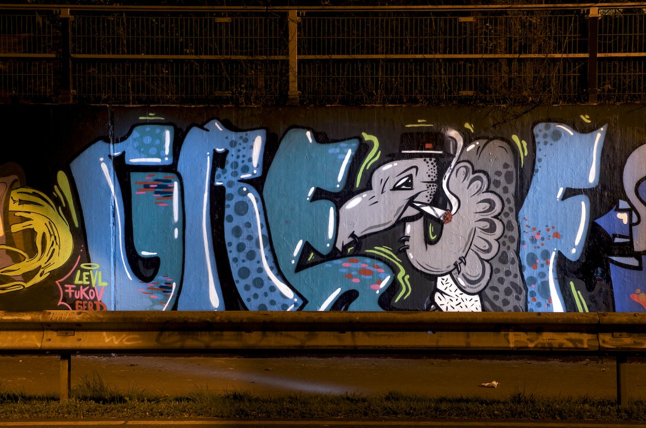 Graffiti Wall in Monheim am Rhein - Photo by Jupiter - Greif, PleasureGang, PLSR (2014)