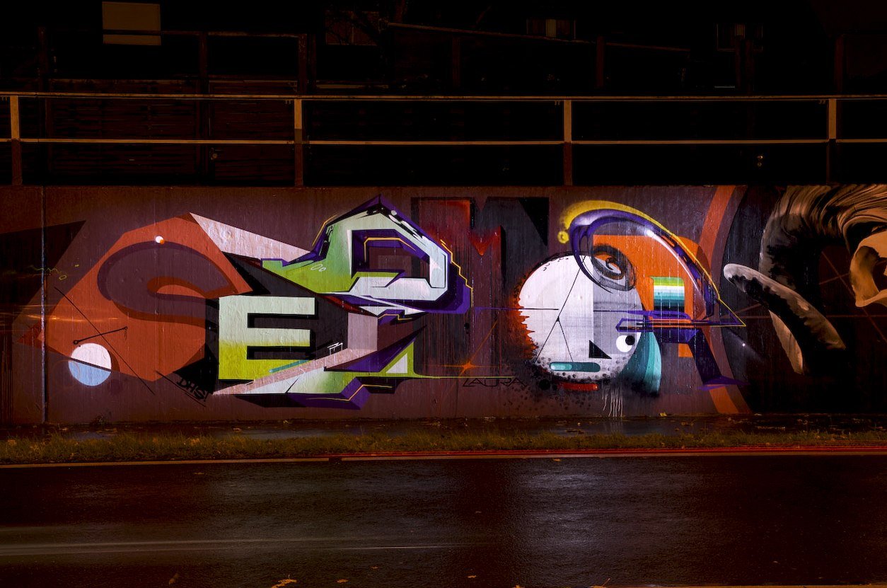 Graffiti Wall in Monheim am Rhein - Photo by Jupiter - Semor, Cops-DHSession, DHS (2014)