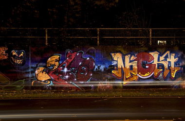 Graffiti Wall in Monheim am Rhein - Photo by Jupiter - Zero, Night, Character (2014)