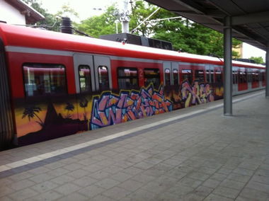 Graffiti Train in Dachau - Photo by Karlstoast - wind, tres, aes (2013)