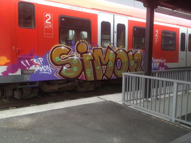 Graffiti Train in Dachau - Photo by Karlstoast - R.I.P., SIMON, DBS (2013)