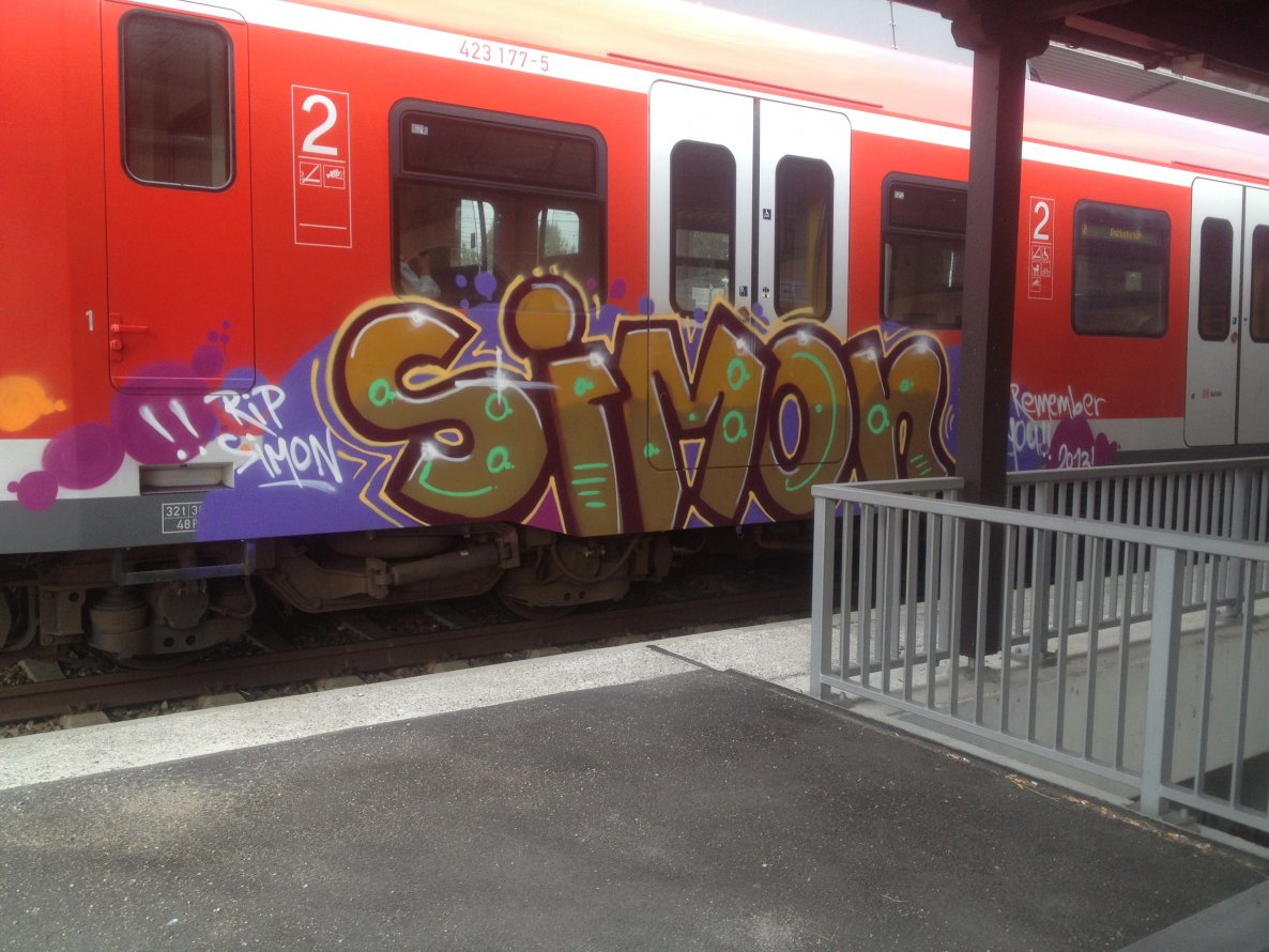 Graffiti Train in Dachau - Photo by Karlstoast - R.I.P., SIMON, DBS (2013)