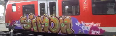 Graffiti Train in Dachau - Photo by Karlstoast - R.I.P., SIMON, DBS (2013)