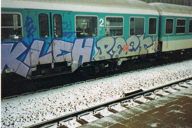 Graffiti Train in Dortmund - Photo by Kico_one - Kleh, Pest, Yckb (199?)