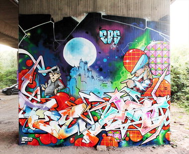 Graffiti Wall in Essen - Photo by Knut - tj, ebs, knut (2016)