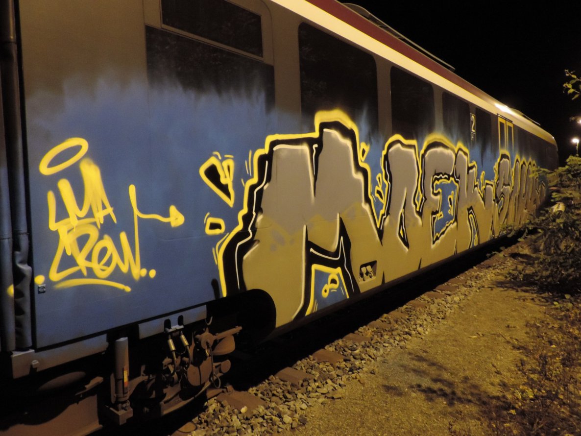 Graffiti Train in Dresden - Photo by MaxLeibbrand - MOEKSNOK, LMA, Moek (2014)