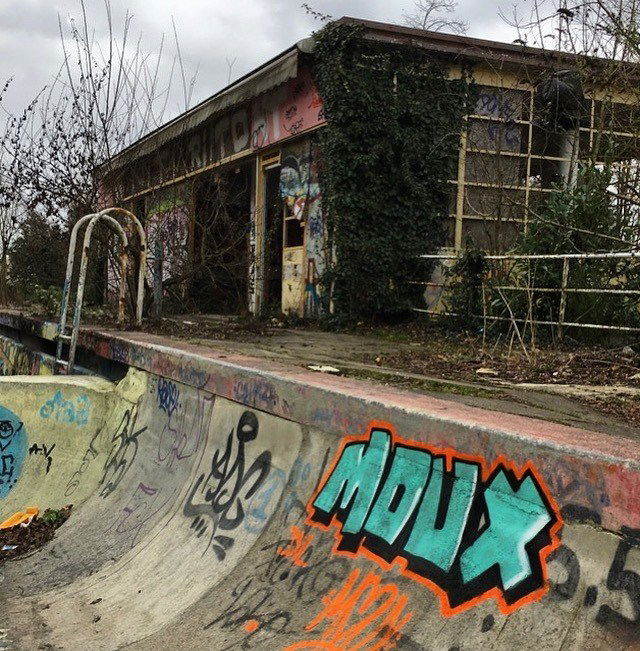 Graffiti Bombing - Photo by Moux - abandoned, pool, party
