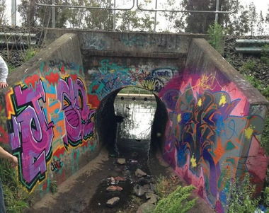 Graffiti Wall - Photo by MrReka - tunnel, tracks, creek