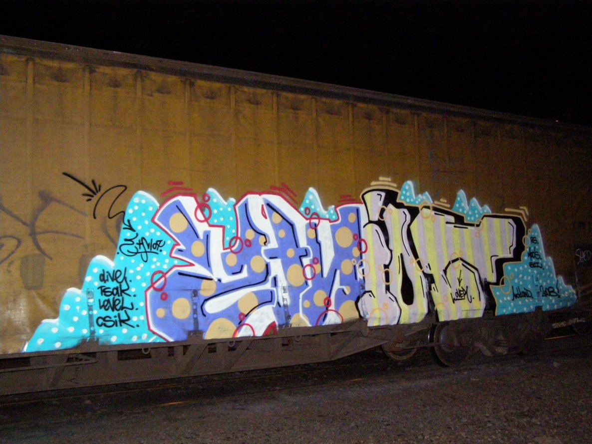 Graffiti Train in Auckland - Photo by Oneleg - Points, HNG, Freight (2008)