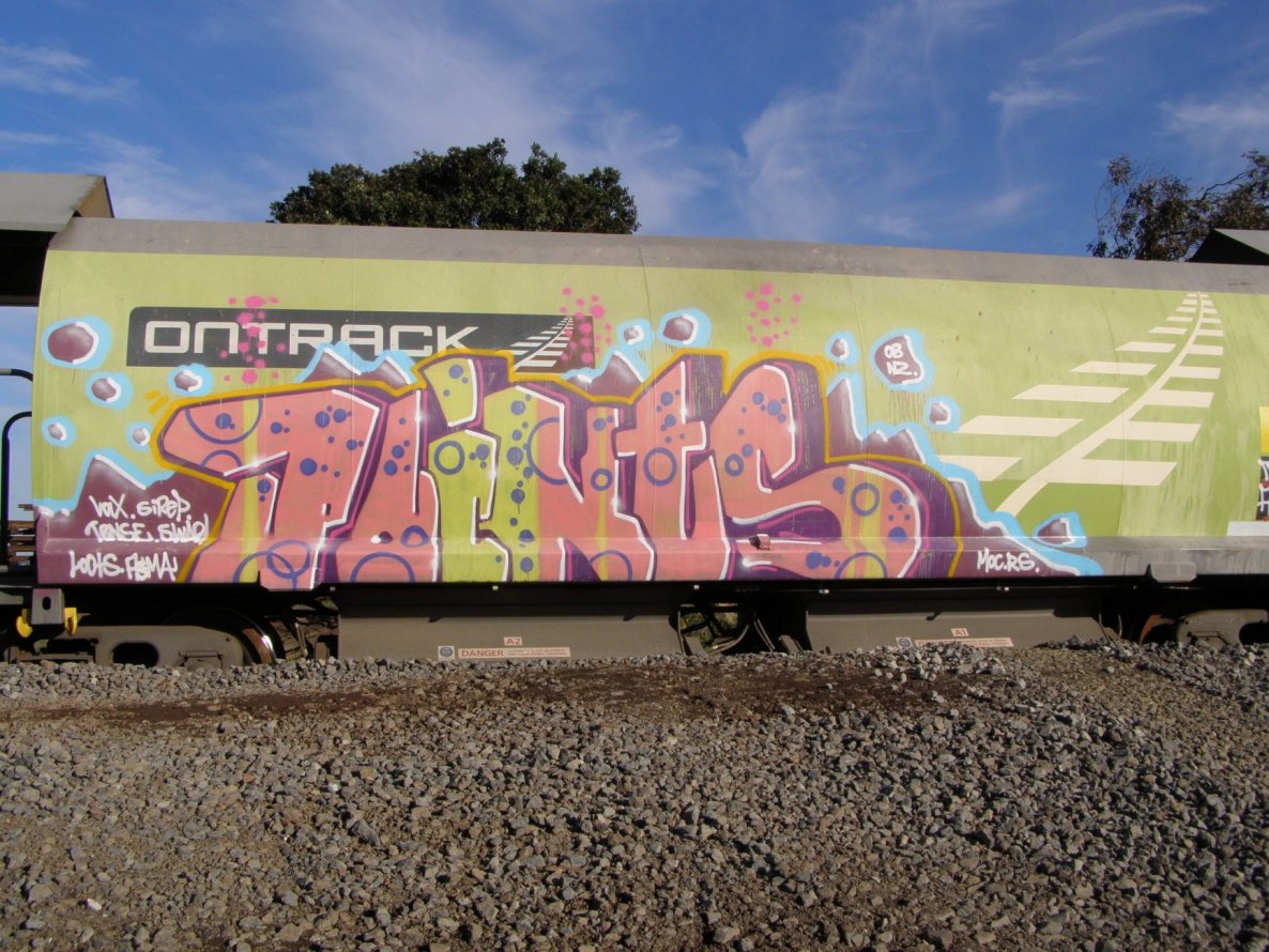 Graffiti Train in Auckland - Photo by Oneleg - Points, HNG, Freight (2008)