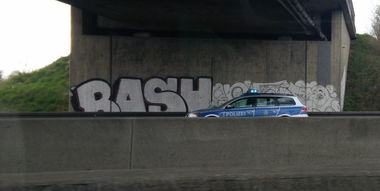 Graffiti Bombing - Photo by Pentabarf - bash, phame, police (2013)