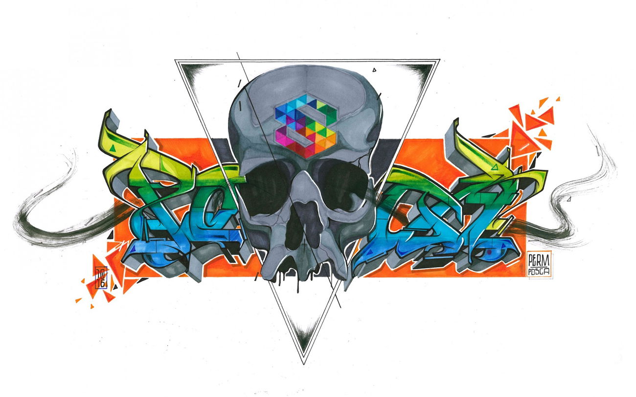 Graffiti Sketch - Photo by PermArt - skull, perm, posca (2006)