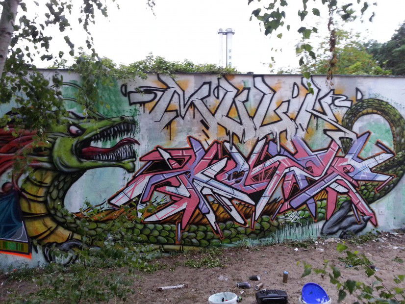 Graffiti Wall in Rathenow  - Photo by ROZE - Roze, Fish, Thek (2013)