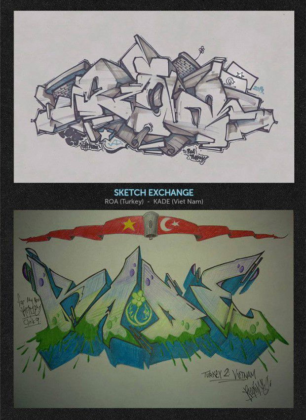 Graffiti Sketch in Emirler - Photo by RoaOne - roa, kade, exchange (2013)