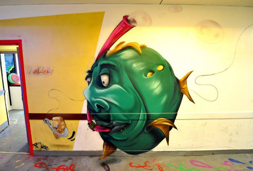 Graffiti Wall in Paris 58 rue mouzaïa - Photo by Ruc3 - Ruce, AnimusMammut, Lebloc (2013)
