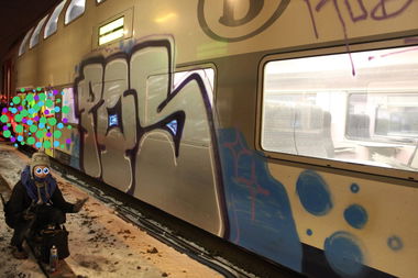Graffiti Train in Bruges - Photo by RudeR - POS, TRC, FAU (2012)