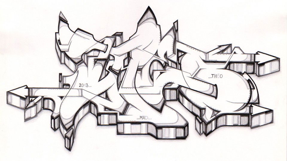 Graffiti Sketch in Potsdam - Photo by SHAB - Theo, Shab, MAD (2013)
