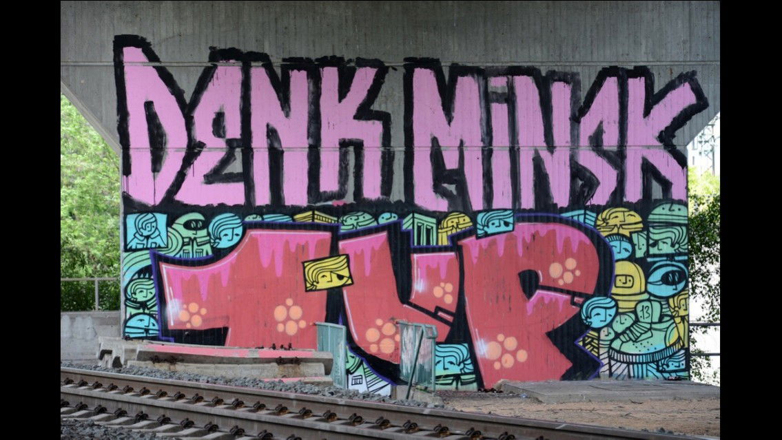 Graffiti Bombing in Frankfurt - Photo by Schlafmuetze - Denk, Minsk, 1up