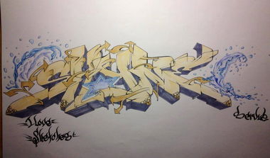 Graffiti Sketch in Vienna - Photo by ServusOne - Shyne, water, stars (2014)