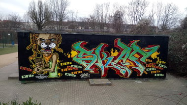Graffiti Wall in Leipzig - Photo by Skafone - Skaf, fatman44, onb (2017)