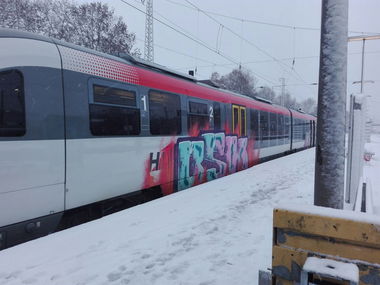 Graffiti Train - Photo by Skirmos - Mainz, Snow (2017)
