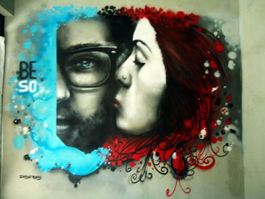 Graffiti Wall - Photo by Skitsofrenis - beso, kiss