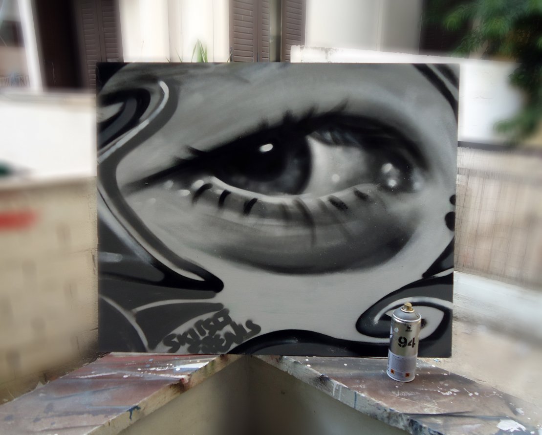 Graffiti Wall - Photo by Skitsofrenis - eye, canvas, grey (2013)