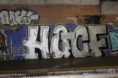 Graffiti Bombing in Köln - Photo by Spie23 - hacf, nasti (2012)
