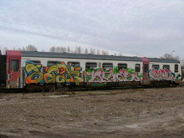 Graffiti Train in Kijaszkowo - Photo by TRONER - baik, okas, miel (2012)