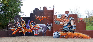 Graffiti Wall in Potsdam - Photo by UROKone - urok, emon, piecrew (2015)