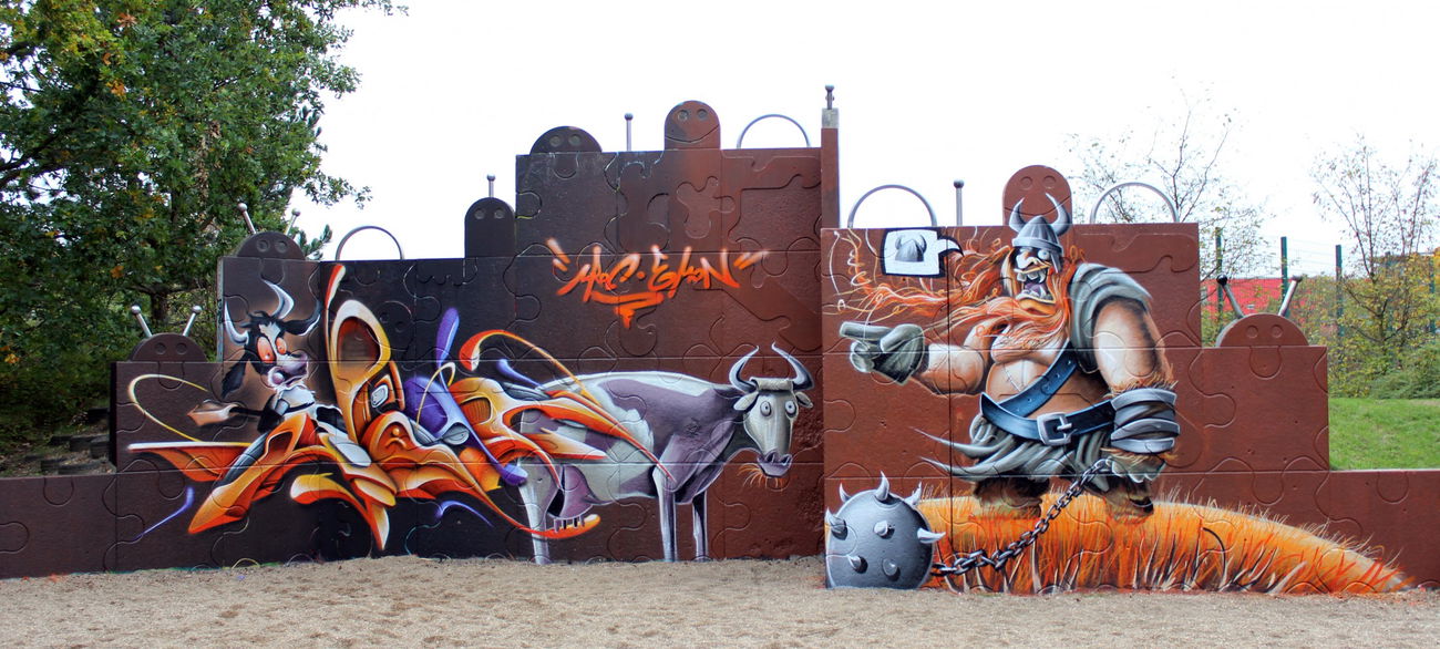 Graffiti Wall in Potsdam - Photo by UROKone - urok, emon, piecrew (2015)